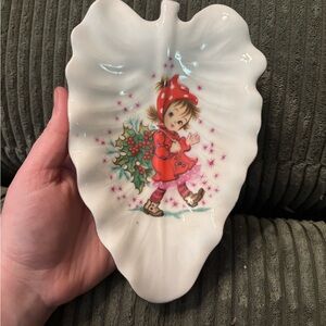 Vintage Lefton “Girl with Holly” candy dish